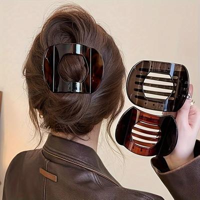 Elegant Vintage-Inspired Hair Claw - Large, Geometric Curved Design with Mixed Colors - Chic Women's Hair Accessory