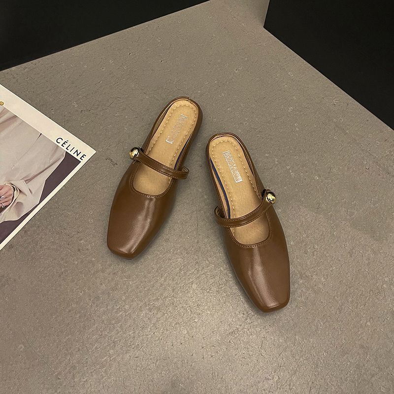 Flat-bottomed Bag Head Half Tray Women's Soft-soled Cool Slippers 2025 Summer French Evening Wind Bag Head Drag Niche Heel-free Single Shoes