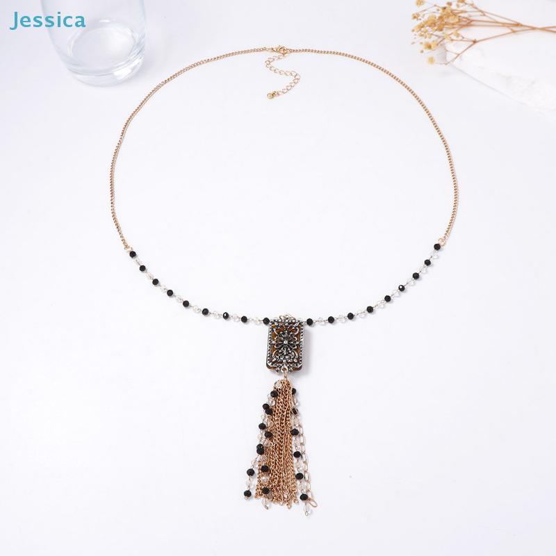 Vintage Silver Fringe Statement Necklace-Tassel Chain Beaded Bib Collar Jewelry for Women,Trendy Party/Evening Outfit Accessory