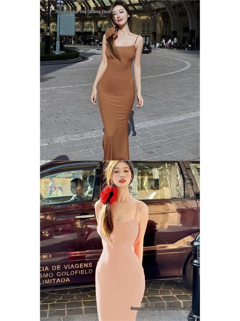 Women's Summer Sleeveless High-Waist Slim Fit Spaghetti Strap Maxi Dress