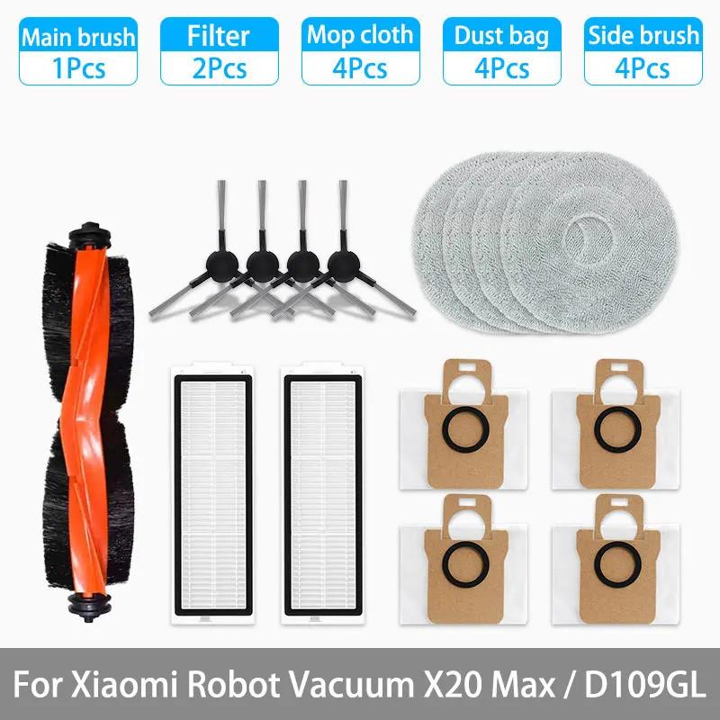 Suitable For Xiaomi Robot Vacuum X20 Max D109GL Accessories Roller Main Brush Side Brush Filter Mop Dust Bag