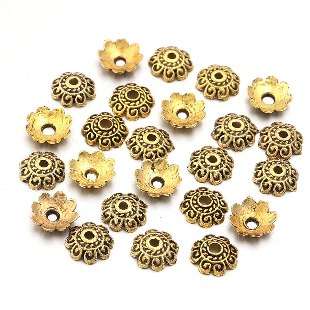 100pcs/lot 8mm Vintage Metal Beads Cap Flower Spacer Bead End Caps For Jewelry Making DIY Charms Bracelet Necklace Accessories