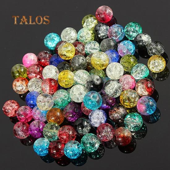 100Pcs/Set 8mm Mixed Color Cracked Round Glass Loose Beads Crafts DIY Jewelry Accessories