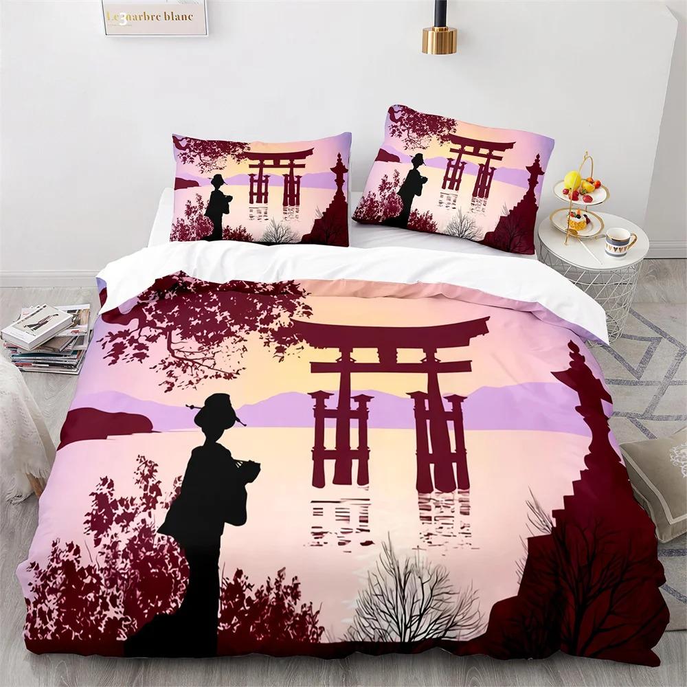 Ukiyo-eduvet Sada povlečení Japonský styl Velikost King Queen Pro děti Chlapci Dívky Ložní sada Polyesterový povlak na přikrývku s povlakem na polštář