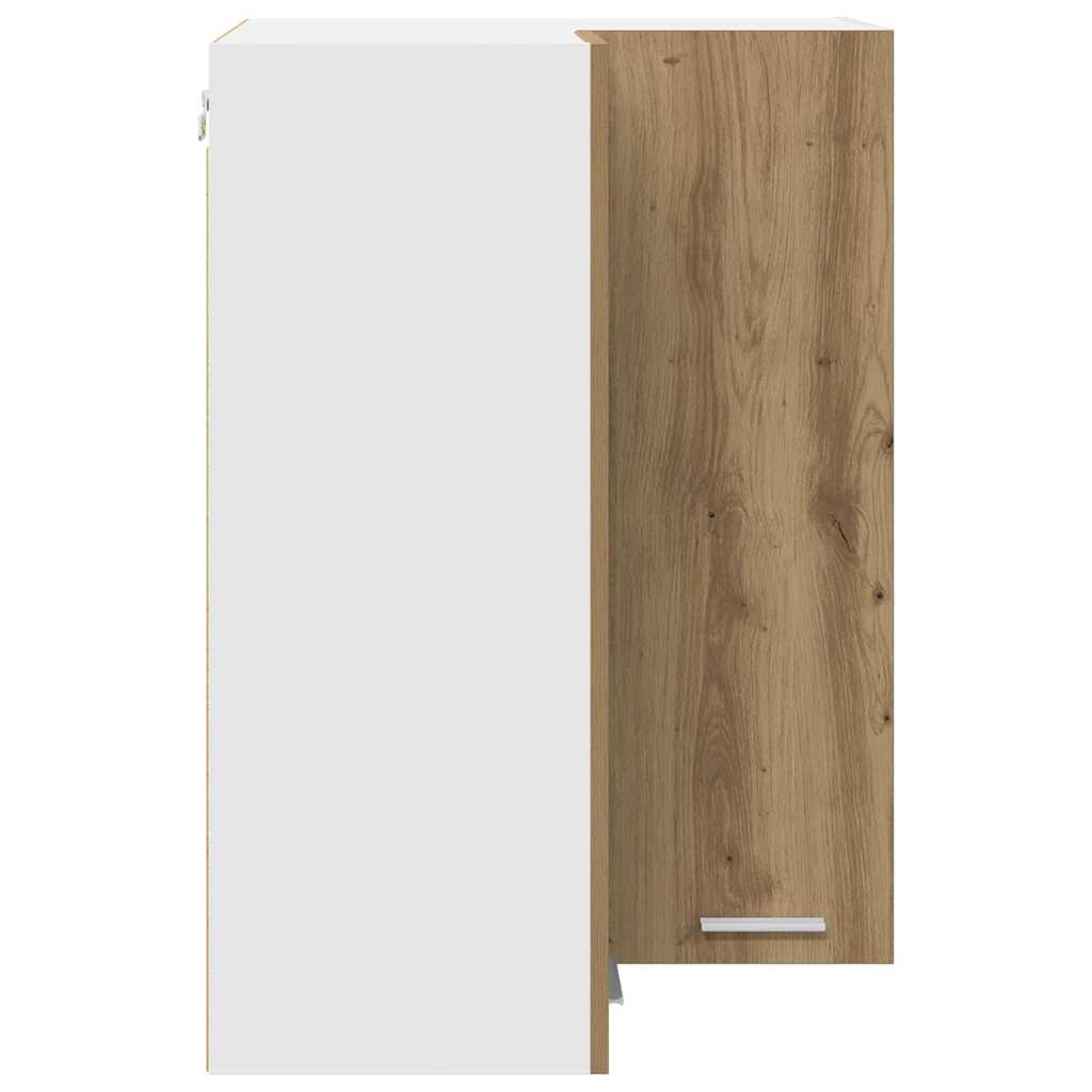 Artisan Oak and White Wall Mounted Corner Cabinet 57 X 57 X 80 Cm