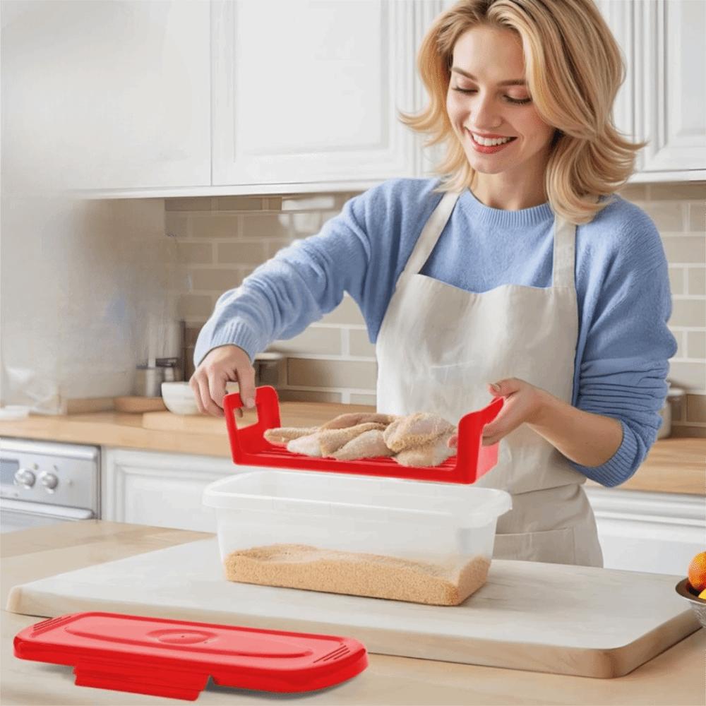 2 Piece Rectangular Fried Fish Batter Bowl Leak-proof with Sieve Tray Fish Breader Batter Bowl Large Capacity Plastic