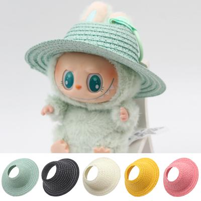 Chapeau de paille de poupée pour maison de poupée miniature 17cm Chapeau assorti Labubu Kawaii Mignon Accessoires de poupée Jouets pour enfants filles