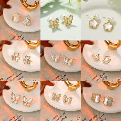 High Luxury Natural Mother Shell Stud Earrings S925 Silver Needle Earrings Light Luxury High-end Style Temperament Earrings Women