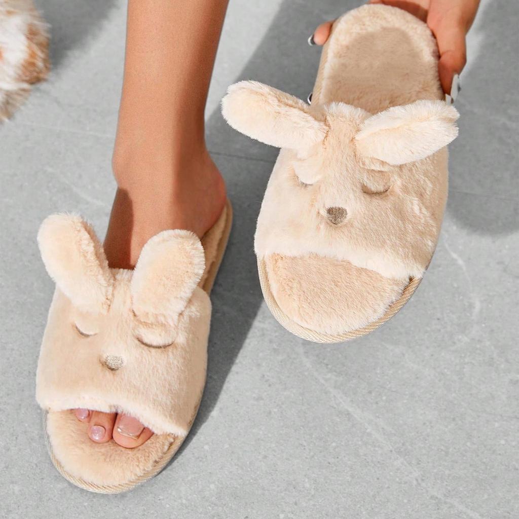Women's Autumn/Winter Furry Rabbit Slippers - Plush, Warm One-Strap for Home & Outdoor Use