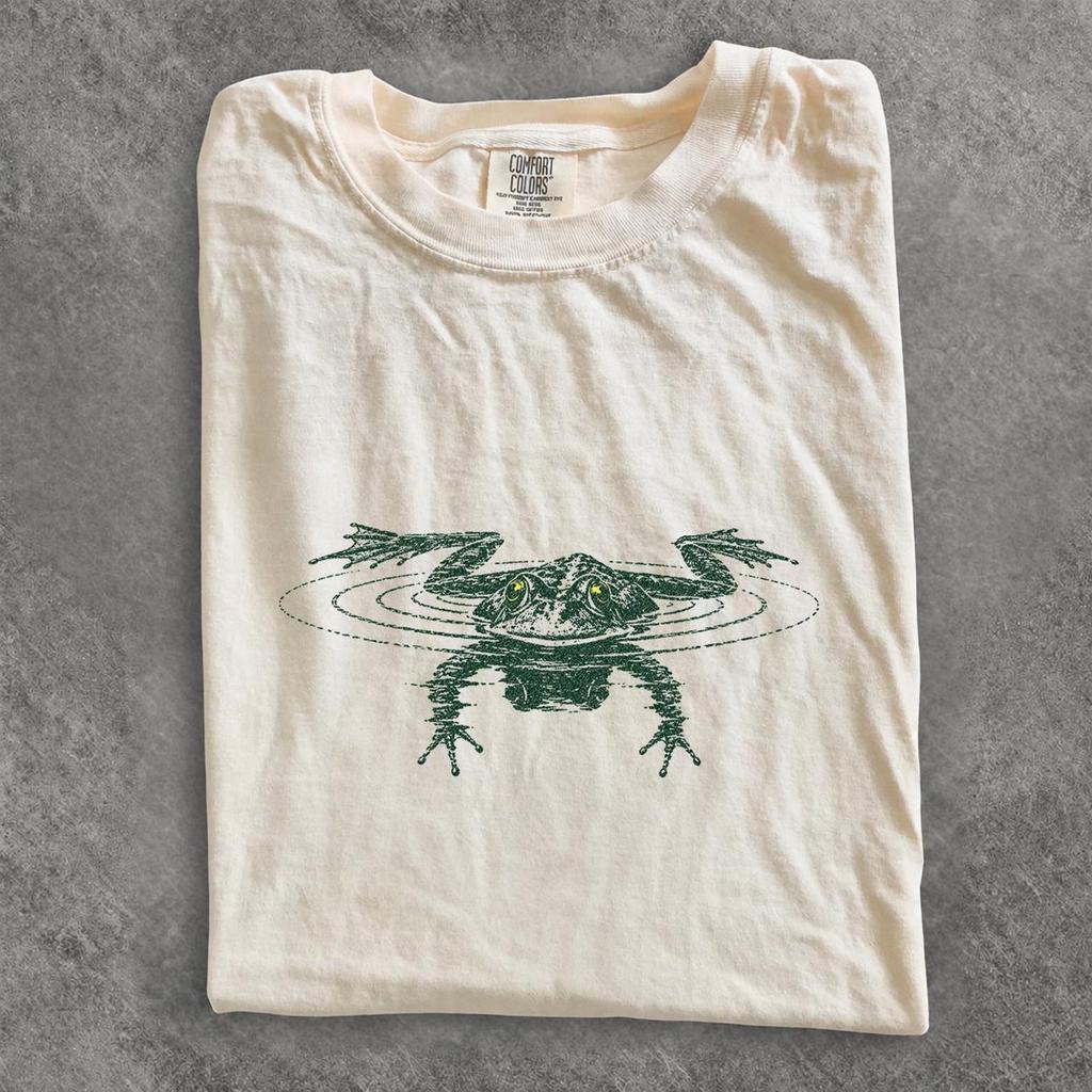 Comfort Colors Frosch Schwimmen Grafik T-Shirt, Retro Cottagecore Amphibien Shirt