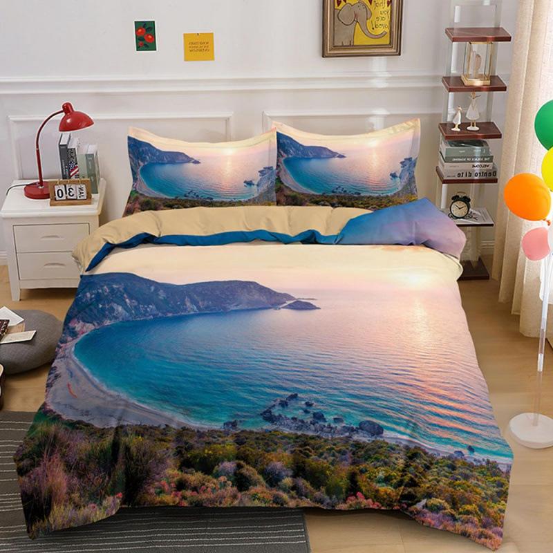 Three-Piece Beautiful Landscape 3D Bedding Grassland Printing Quilt Cover Home Textile