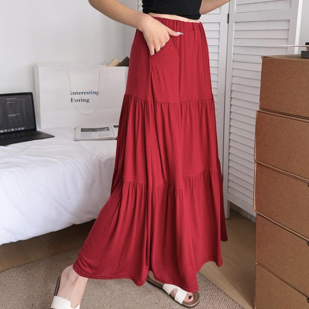 Summer Women's High Waisted Tiered Skirt Soft Modal Long Skirts Slimming Flowy Skirt Casual Fashion Versatile