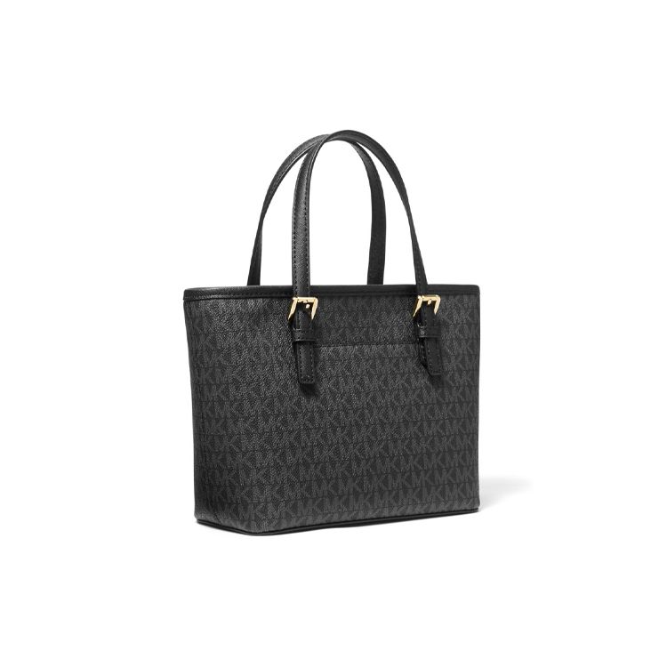 Michael Kors Mk Jet Set Travel Handtekening Logo Bedrukking Gecoat Canvas Tote Tas Dames Tote Tassen Zwart 35T9GTVT0B-BLACK