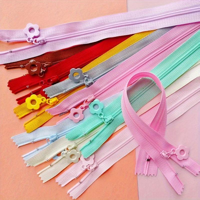 10pcs Mixed Colors Nylon Flower Zippers, 25cm Self-Locking Colorful Zipper Pulls with Decorative Floral Design for DIY Sewing