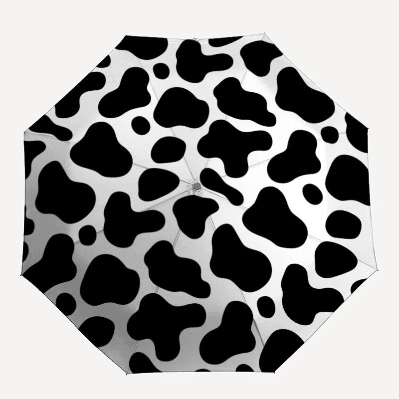 1pc Cow Print Automatic Folding Umbrella - 8-Rib Compact Travel Umbrella Durable & Portable for Outdoor Use, Perfect Gift120