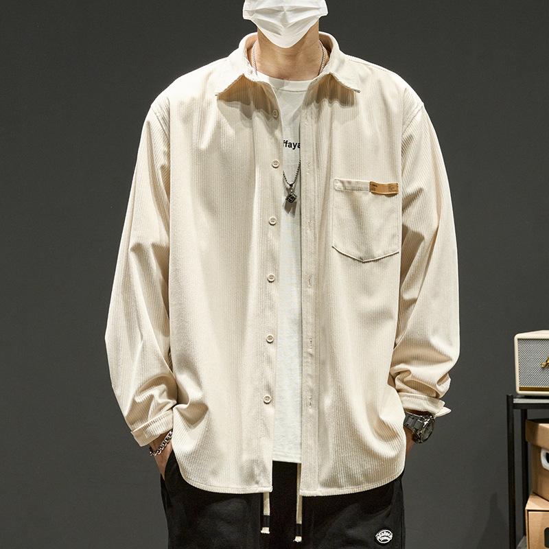 Autumn Long Sleeve Corduroy Shirts For Men Plain Y2K Vintage Cargo Shirt New Korean Fashion Loose Streetwear Blouses Clothes