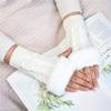 Winter Women Gloves Plush Faux Fur Knitting Wool Keep Warm Mitten Fingerless Lady Girl Half Finger Gloves Christmas Gift