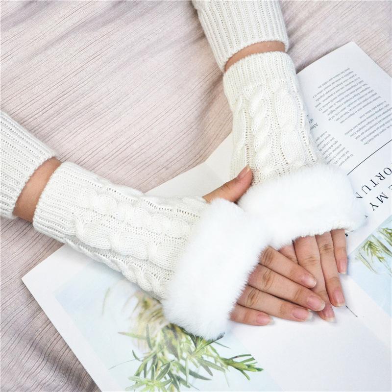 Winter Women Gloves Plush Faux Fur Knitting Wool Keep Warm Mitten Fingerless Lady Girl Half Finger Gloves Christmas Gift