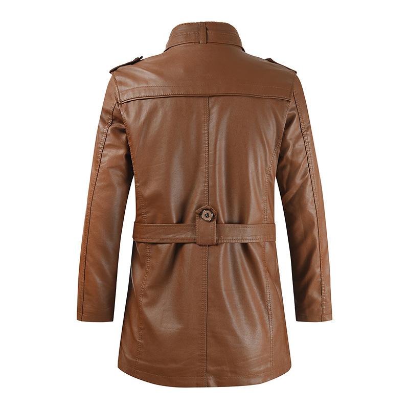Winter new men's medium and long leather youth stand-up collar with fleece leather jacket DL