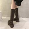 Thick-soled Heightened and Thin Martin Boots for Women's Autumn 2025 New Round-head Rear Zipper Pleated Stacked Boots Tide