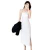 New strap skirt summer temperament thin suspender dress women's summer inner wear medium and long split black