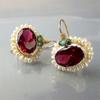 Fashion Oval Inlaid Red Stones Earrings Exquisite Creativity Metal Gold Color Imitation Pearl  Dangle Earrings for Women