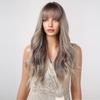 Long Wavy Synthetic Wig with Bangs Ombre Gray Brown Highlight Hair Cosplay Daily Natural Wig for Women Heat Resistant Fiber Wig