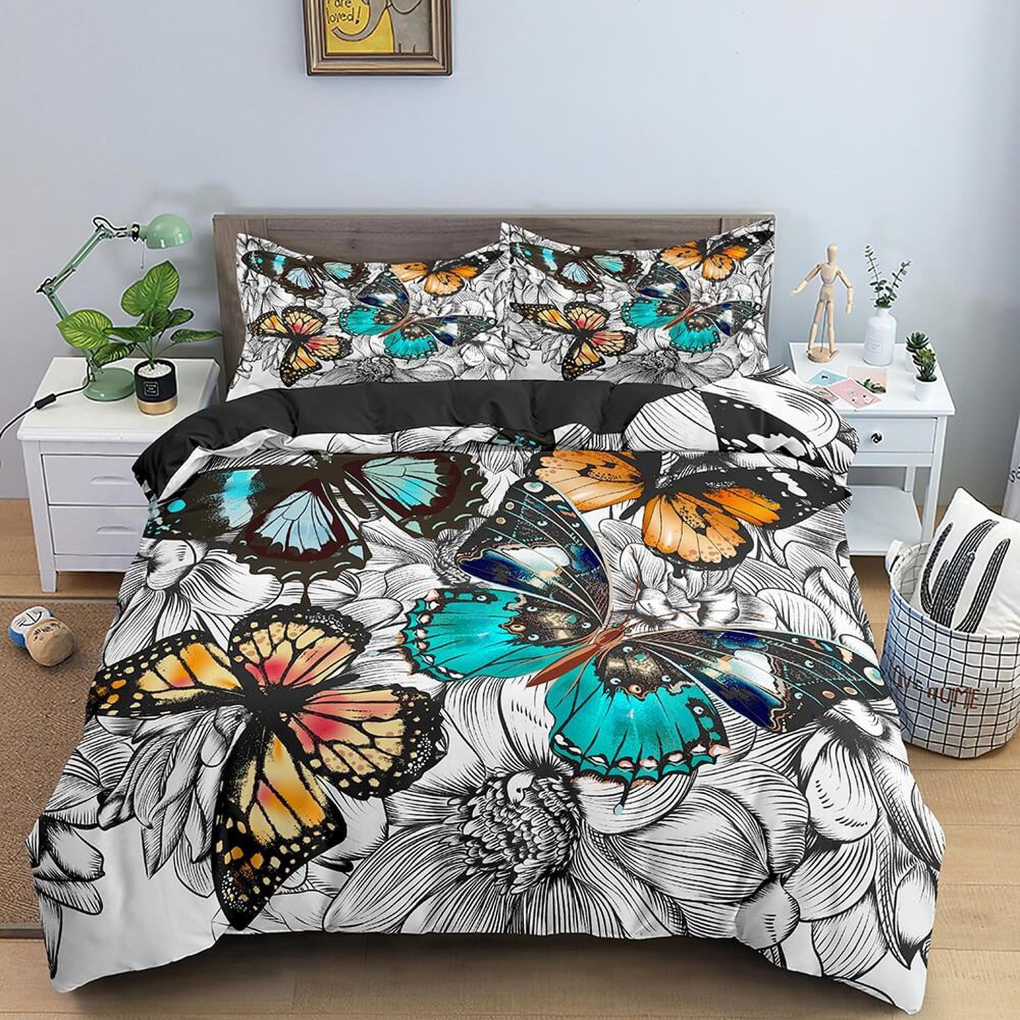 

Comforter Butterfly Full King Garden Botanical Leaves Floral Bedding Set Wild Animal Butterfly Comforter For Women Girls Comforter (quilt)-EU Single(135*200cm)3pcs