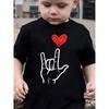 European Sizes Boys' Short Sleeve T-Shirt with Heart Hands & Love Print - Summer Casual Round Neck Tee Suitable For, Cute