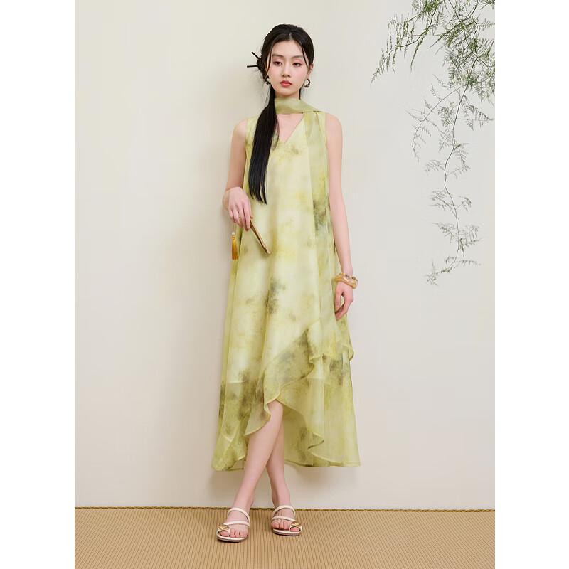 Sancai New Chinese Style Sleeveless Ruffle Maxi Dress