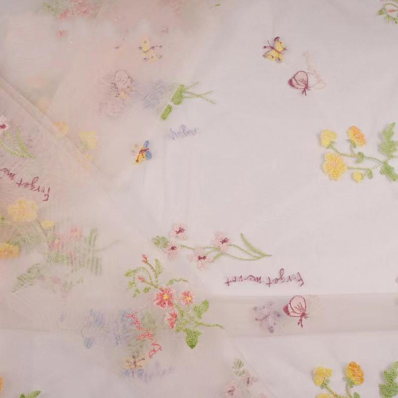 Chic Embroidery Lace Small Flower Butterfly Fabric Mesh Tulle Gauze Fabric DIY Wedding Dress Princess Tutu Skirt Crafts