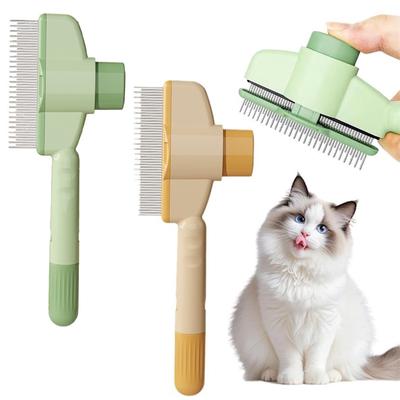 Pet Comb for Dogs Cats with Long & Short Stainless Steel Metal Teeth, Durable Self-Cleaning Cat Comb for Grooming with Release Button, Comfort Safety