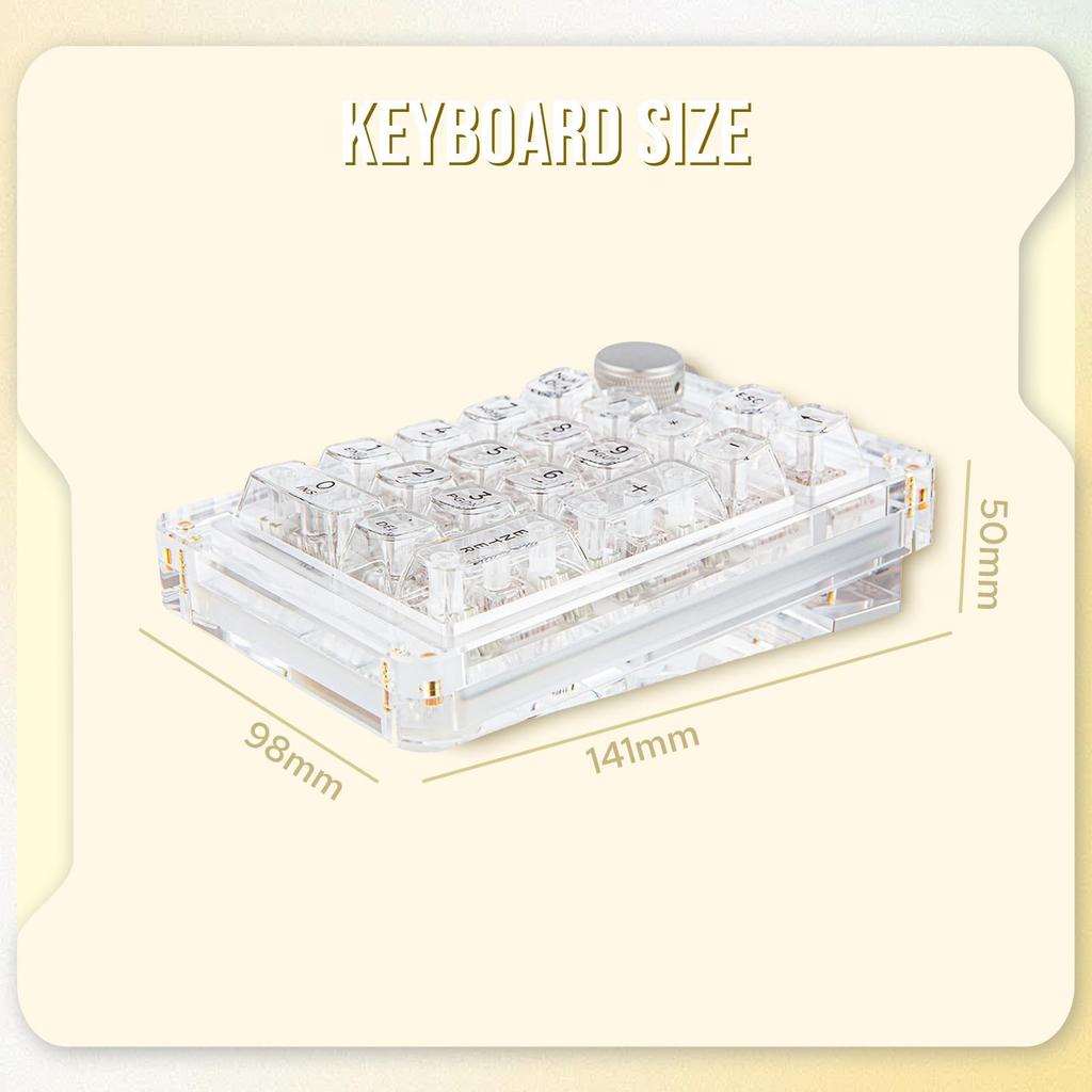 KiiBoom Phantom 21 Gaming Crystal Numeric NKRO Programmable Numeric Keypad with RGB Lighting for Windows and 1900mAh Keyboard, Hot-Swappable Keypad,