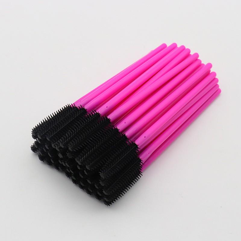 Disposable Beauty Tools Set: 50 Silicone Brushes - Rose Red Handles for Eyelashes, Eyebrows, and Makeup.
