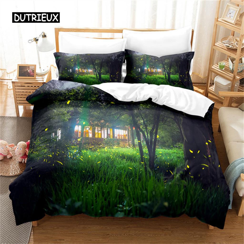 Naturlandschaft Bettbezug Wald Bettwäsche Set Bettdeckenbezug Queen Set Schönheit Bettdecke Set Mädchen für Frauen Männer Kinderzimmer Dekor