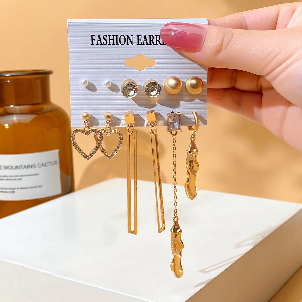 Exaggerated Shape Earrings 6-Piece Set Premium Geometric Light Luxury Earrings Earstuds Earrings Combination Jewelry Gift