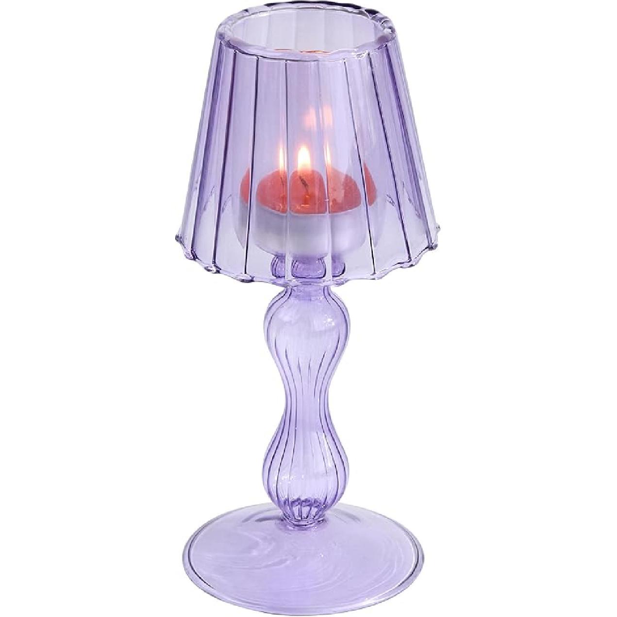 Desk Lamp Shaped Glass Candle Holder - Glass Hurricane Candleholder Crystal Decorative Candle Stand for Table Wedding Dinning Centerpieces Party