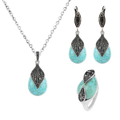 Leaf Water Drop Faux τιρκουάζ κρεμαστό κολιέ δαχτυλίδι Σκουλαρίκια Γυναικεία κοσμήματα