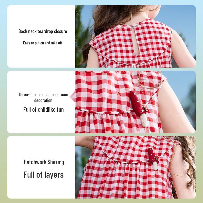 ASK JUNIOR Girls' Plaid Color-Block French Sleeveless Princess Dress