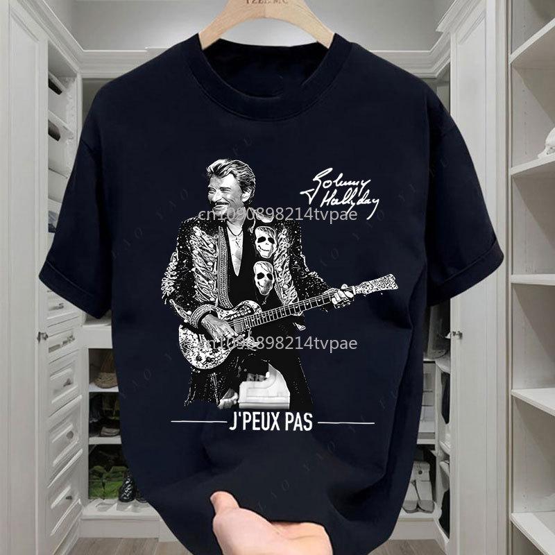 

Johnny Hallyday Camiseta Famous France Rock Music Fan Gifts Camisa Classique Classic T-Shirt Pure Cotton Crewneck Printed Tee 5XL різнокольоровий