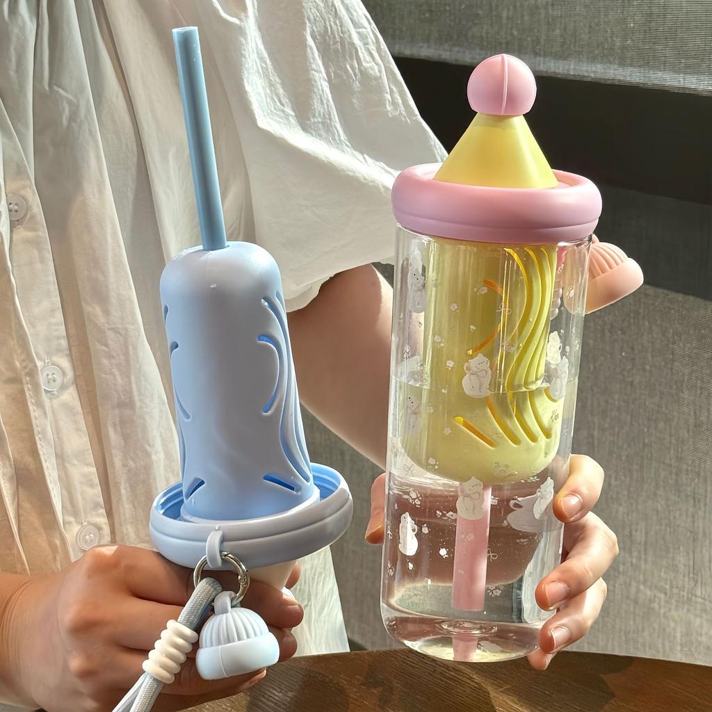 Water bottle water cup girls high value plastic cup creative cute summer water cup large capacity straw cup food grade PC material