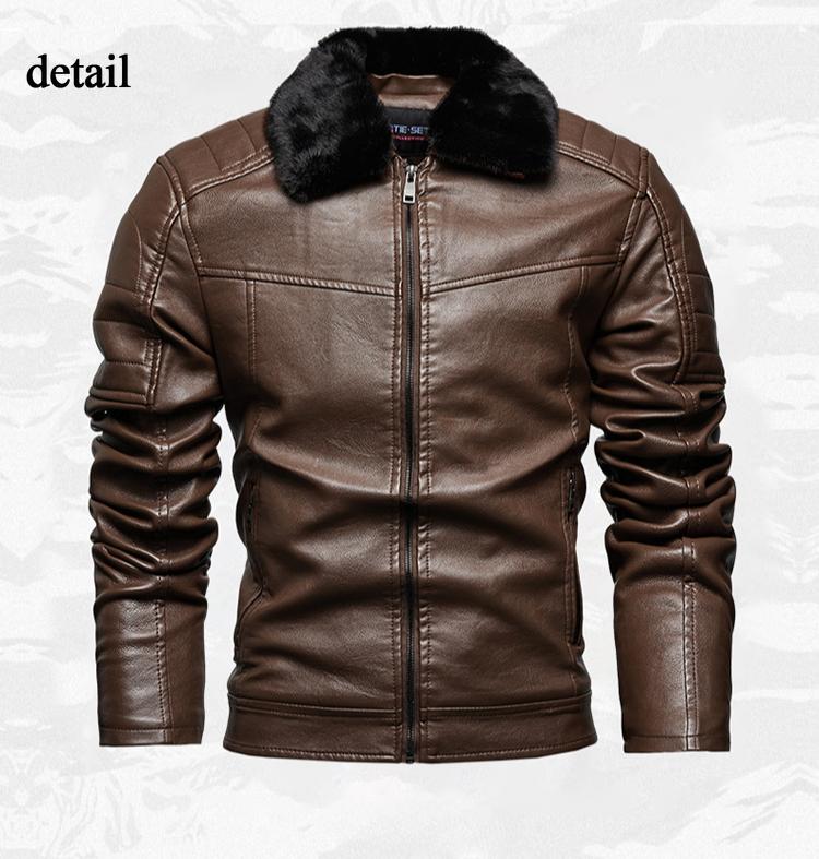 Men's Warm Faux Leather Jacket Windproof Motorcycle Bomber Jacket Slim Fit Winter Coat with Removable Faux Fur Collar Biker Outwear Jackets for Men