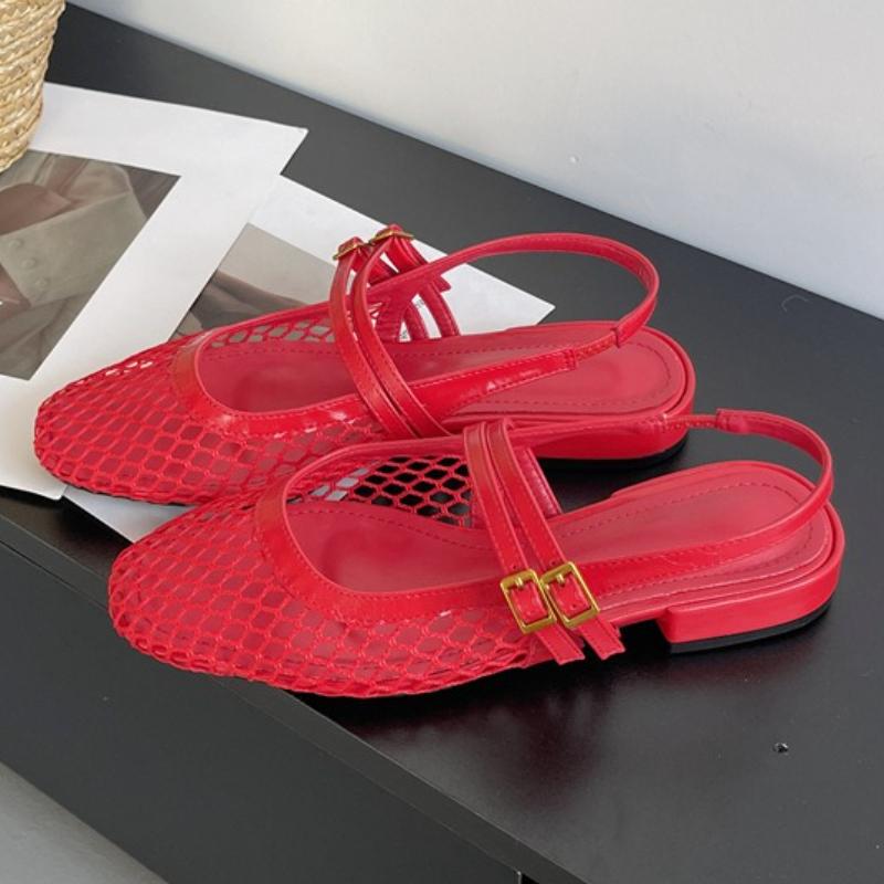 Fashion Sexy Mesh Shallow Women Sandals Fashion Buckle Narrow Band Hollow Slide Sandals Summer Comfort 42 43 Large Size Mary Jane Shoes