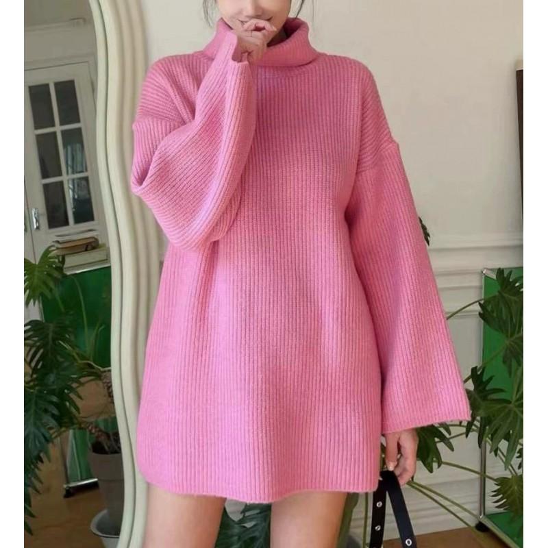 Oversized High Neck Knit Sweater Women Fall Winter Loose Fit Solid Color Chunky Pullover Streetwear