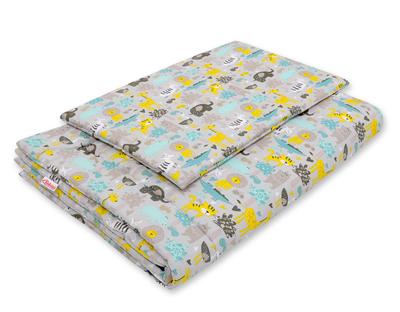 Children's Bedding Set with Filling 120x90cm - Gray and Mint Animals