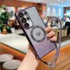 For Samsung Galaxy S25 Ultra Magnetic Case TPU Phone Cover with Strap Heart Gradient Sparkle