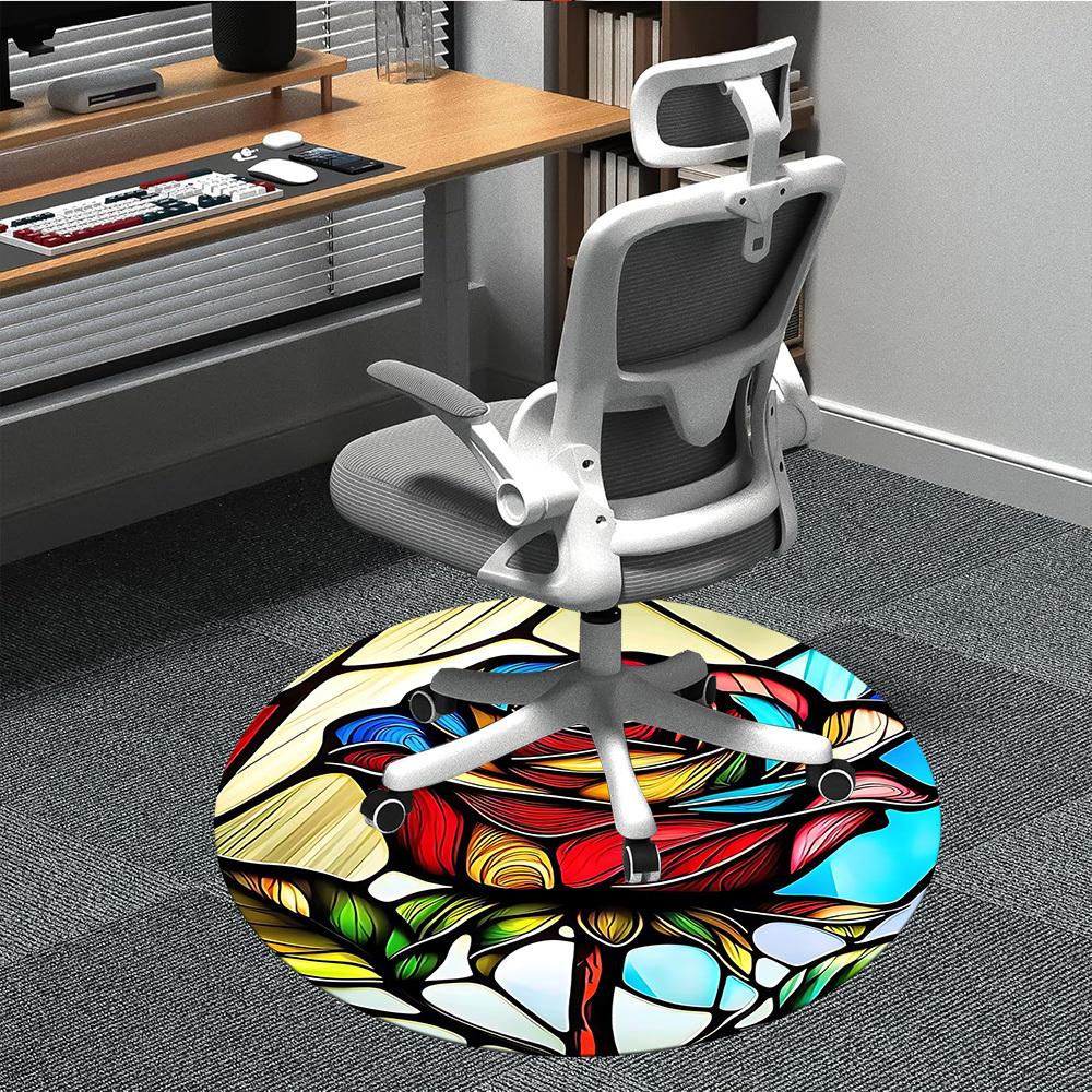 

1pc Rose StainedGlass Office Round Area Rug, Under Office Chairs Bedroom Living Room Home Decor, Room Deco, Available in Various Sizes L1024370 80cm by 80cm