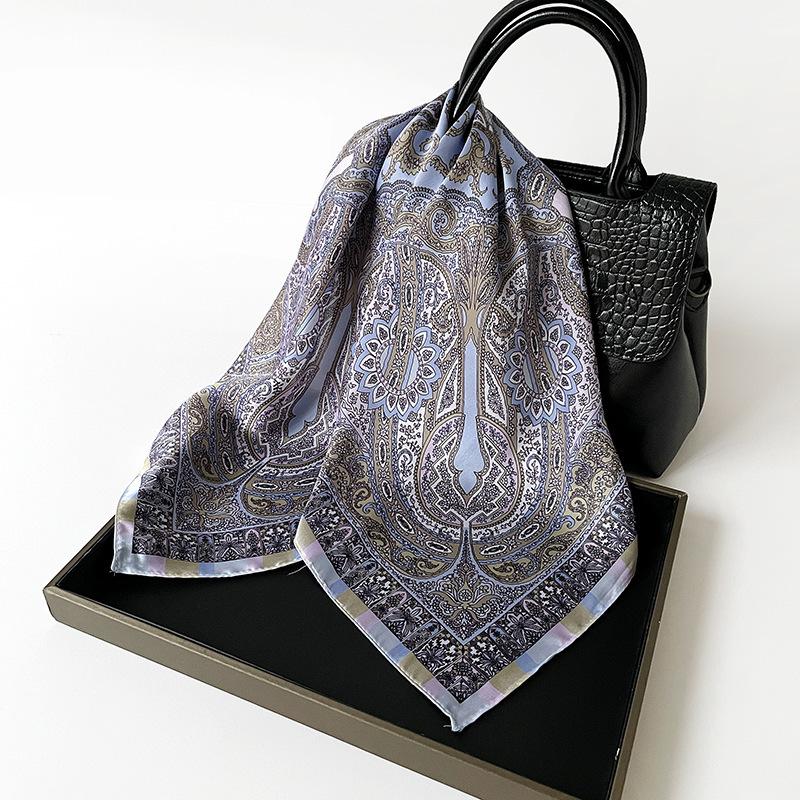 European and American Fashion Cashew Flower Silk Scarf Square Scarf 71 Imitation Silk Satin Square Scarf Headscarf Bag Silk Scarf Multi-purpose Scarf