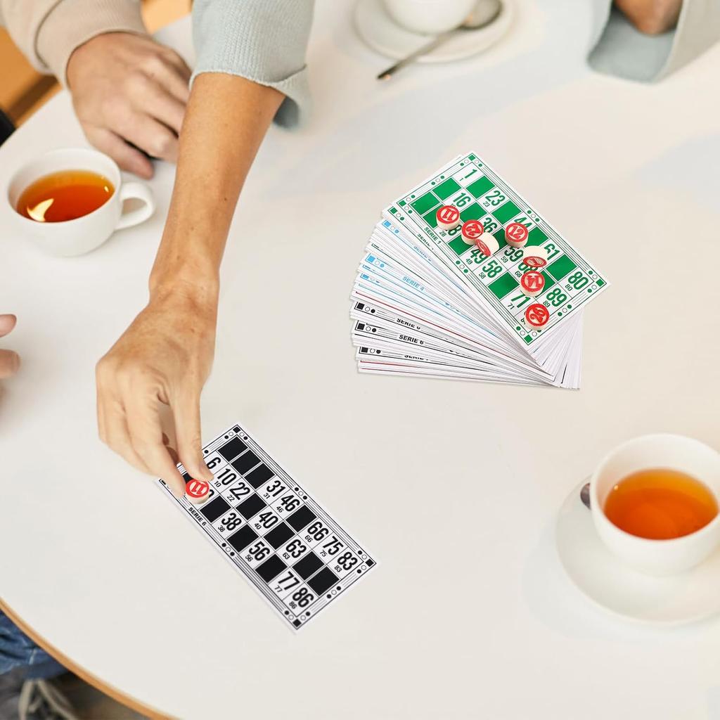 Russian Lotto Board Games Family Bingo Board Game Set of 48 Bingo Cards and 90 Wooden Chess, Great for Adults Kids Family Game Night, Halloween,