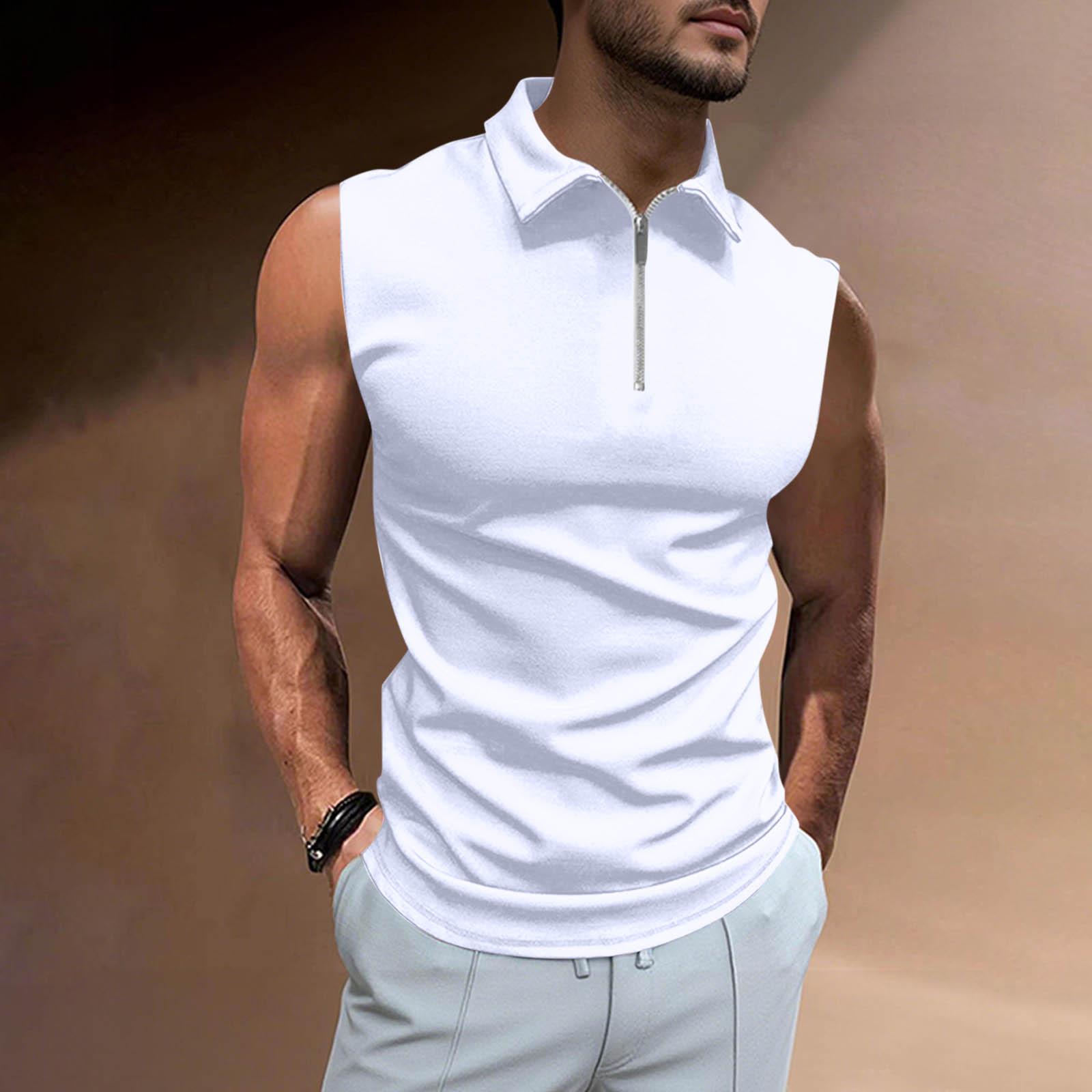 

Men s Collared 1/4 Zip-up Top Casual Sports Sleeveless Vest XL білий